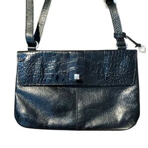 Brighton Black Faux Snakeskin Leather Small Slim Crossbody Purse